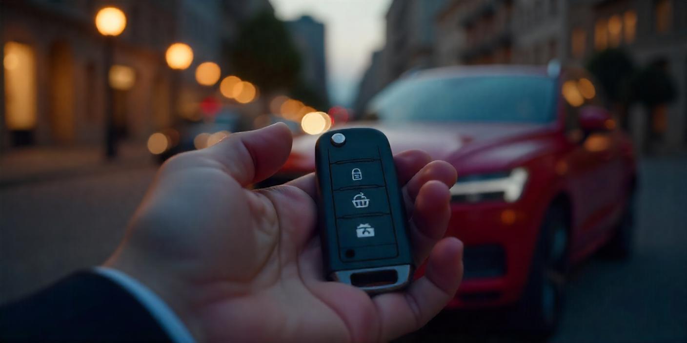 A high-resolution, close-up shot of a sleek, modern Volvo key fob resting in a hand