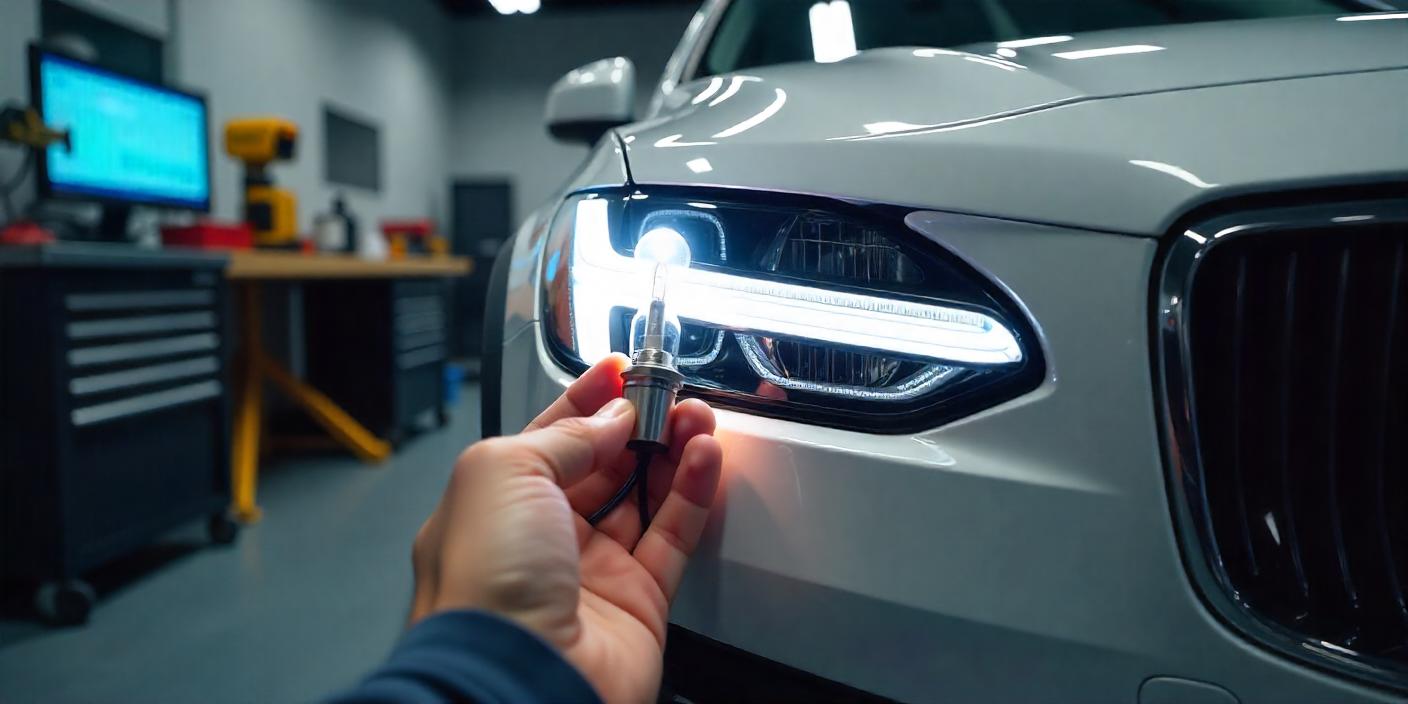 detailed, realistic scene set in a modern automotive workshop