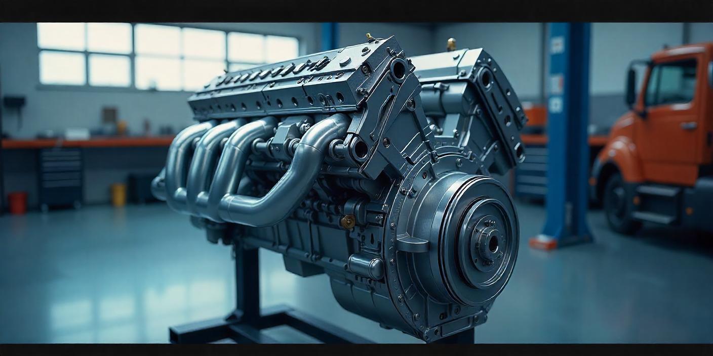 A highly detailed digital illustration of a Volvo 5-cylinder engine, showcasing its intricate mechanical design and precision engineering.